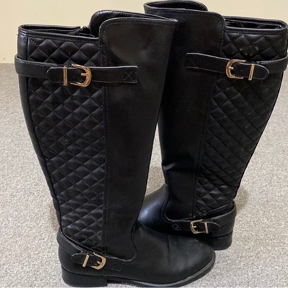 Black Quilted Knee High Winter Boots Women Size 9 - Picture 5 of 14